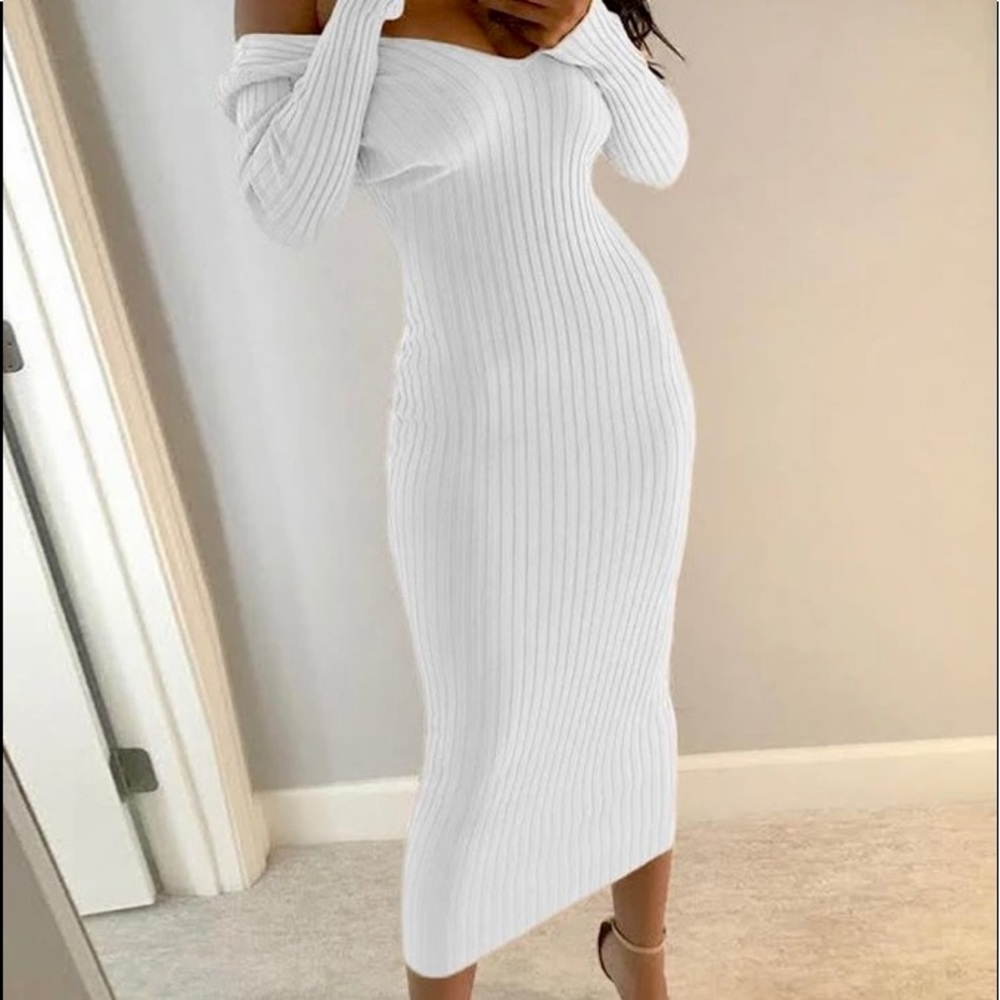 Rib-Knit Off Shoulder Body-con Maxi Dress